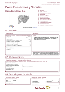 Datos Económicos y Sociales Calzada de Béjar (La) Ficha Municipal - 2009