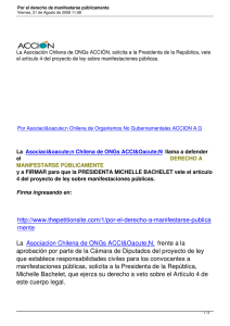 La Asociación Chilena de ONGs ACCIÓN, solicita a la Presidenta... el artículo 4 del proyecto de ley sobre manifestaciones públicas.