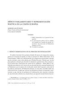 DÉFICIT PARLAMENTARIO Y REPRESENTACIÓN POLÍTICA EN LA UNIÓN EUROPEA