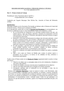 Resumen de la Reuni n Nacional del F RUM DE CIENCIA Y T CNICA, 13 y 14 de septiembre de 2011.