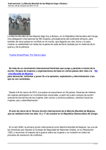 La Marcha Mundial de las Mujeres llega hoy a Bukavu, en... Una delegación internacional de 500 mujeres, principalmente del continente africano, pero