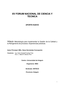 XV FORUM NACIONAL DE CIENCIA Y TECNICA APORTE NUEVO