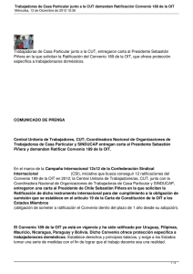 Trabajadoras de Casa Particular junto a la CUT, entregaron carta... Piñera en la que solicitan la Ratificación del Convenio 189...