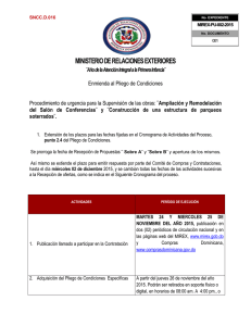 MINISTERIO DE RELACIONES EXTERIORES Enmienda al Pliego de Condiciones