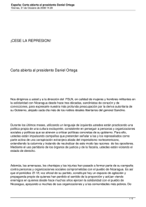 ¡CESE LA REPRESION! Carta abierta al presidente Daniel Ortega