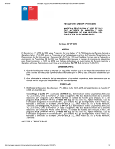 Modifica Resolución Nº 3.585 de 2015 que autoriza el ingreso y uso experimental de una muestra del plaguicida BCSCY69849 400 SC.