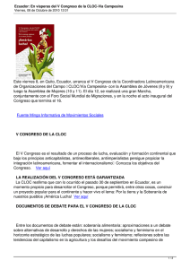 Este viernes 8, en Quito, Ecuador, arranca el V Congreso... de Organizaciones del Campo CLOC/Vía Campesina- con la Asamblea de...