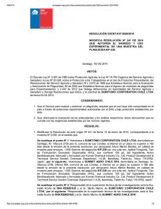 Modifica resolución N° 241 de 2014 que autoriza el ingreso y uso experimental de una muestra del plaguicida KIF-230