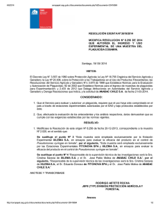 Modifica resolución N° 8.256 de 2014 que autoriza el ingreso y uso experimental de una muestra del plaguicida Cobamin