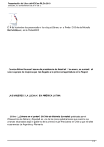 El 4 de noviembre fue presentado el libro &amp;quot;Género en... Bachelet&amp;quot;, en la FILSA 2010
