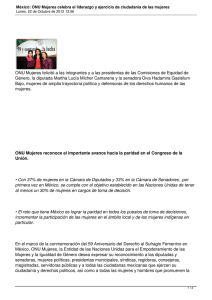 ONU Mujeres felicitó a las integrantes y a las presidentas... Género, la diputada Martha Lucía Mícher Camarena y la senadora...