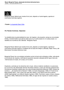 Margarita Pisano falleció ayer martes 9 de Junio, dejando un fuerte... movimiento feminista regional.