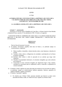 LEYES N' 7715 AUTORIZACIÓN DEL CONVENIO ENTRE LA REPÚBLICA DE COSTA RICA