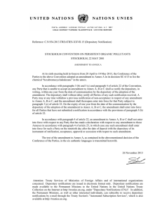 Reference: C.N.934.2013.TREATIES-XXVII.15 (Depositary Notification) STOCKHOLM CONVENTION ON PERSISTENT ORGANIC POLLUTANTS