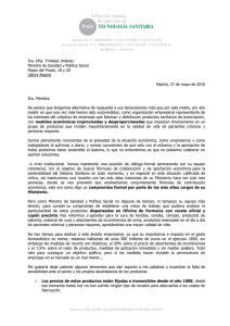 Carta abierta de Fenin a la Ministra de Sanidad