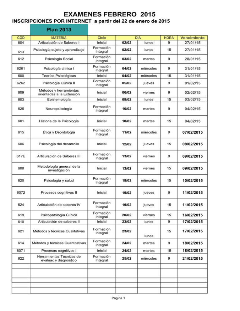 Calendario Plan 2013