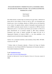 "Evolución reciente y perspectivas de la economía china: un análisis del periodo 1997-2001 y de las implicaciones del ingreso en la OMC"