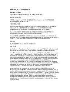 DEFENSA DE LA COMPETENCIA Decreto 89/2001 Bs. As., 25/1/2001