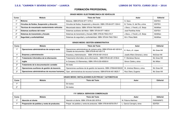 Libros De Texto Para FORMACI N PROFESIONAL.