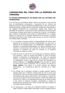 Manifiesto, Comunicado del Foro por la Memoria de Córdoba