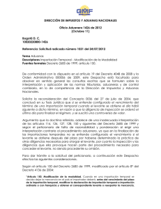 Oficio aduanero 1426-12 (Aduanero - Importacion Temporal - Modificacion de la Modalidad)