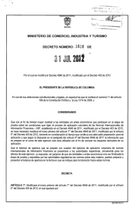 Decreto 1618-12 (Por el cual se modifica el Decreto 4946 de 2011, modificado por el Decreto 403 de 2012)