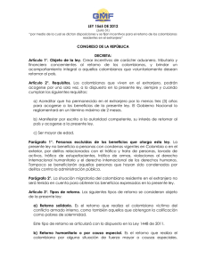 Ley 1565-12 (por medio de la cual se dictan disposiciones y se fijan incentivos para el retorno de los colombianos residentes en el extranjero)