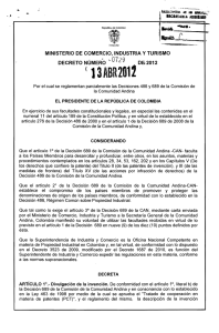 Decreto 729-12 (Por el cual se reglamentan parcialmente las Decisiones 486 y 689 de la Comision de la Comunidad Andina)