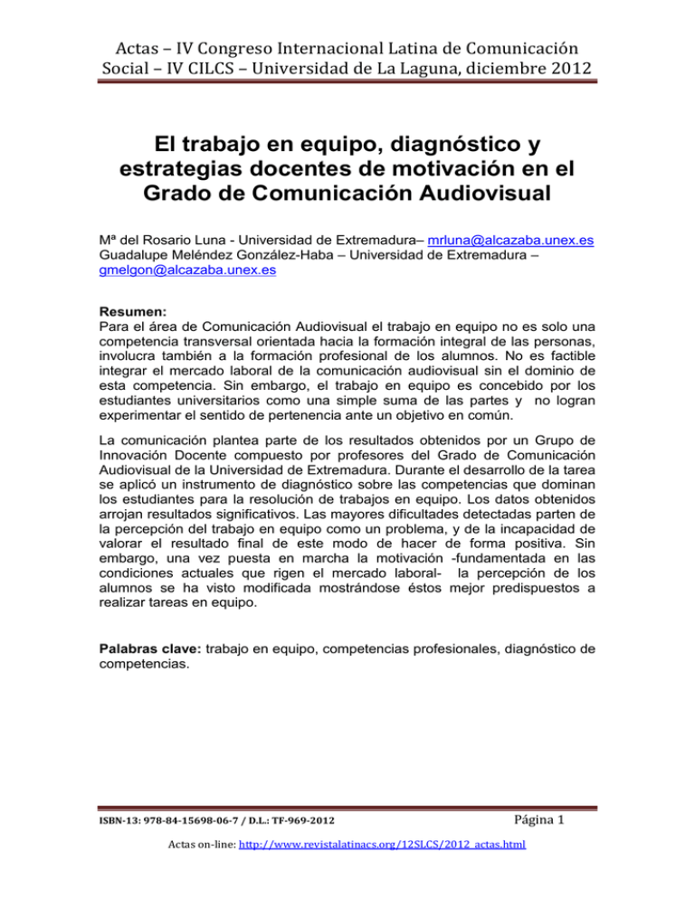 El Trabajo En Equipo, Diagn Stico Y Estrategias Docentes De Motivaci N ...