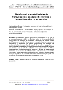 Plataforma Latina de Revistas de Comunicaci n: an lisis ciberm trico e inmersi n en las redes sociales