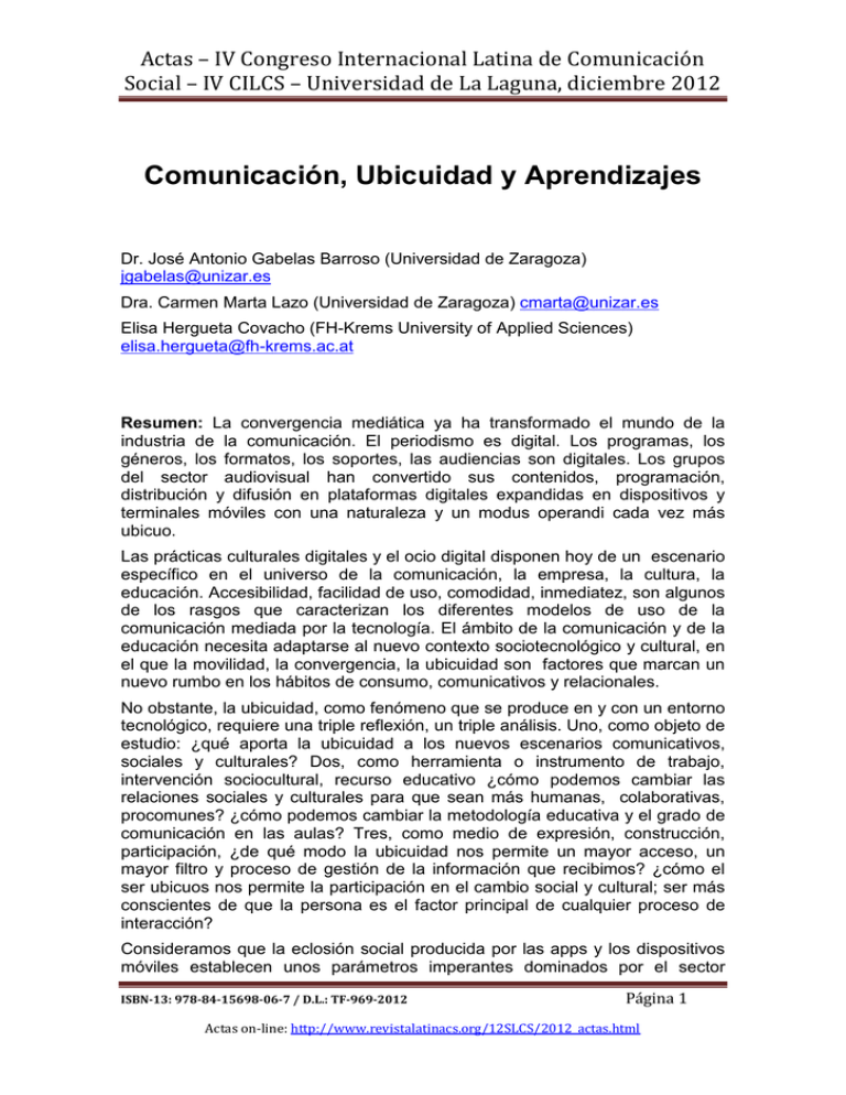 Comunicaci N, Ubicuidad Y Aprendizajes