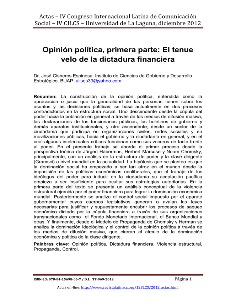 Opini N Pol Tica, Primera Parte: El Tenue Velo De La Dictadura ...