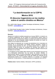 La desinformaci n en la COP16, M xico 2010. El discurso hegem nico en los medios sobre el cambio clim tico en M xico