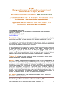 Aplicaci n de instrumentos de Relaciones P blicas en el mbito del Desarrollo Local: descripci n y posibilidades, de Rosa Mar a Torres Vald s, Universidad de Alicante.