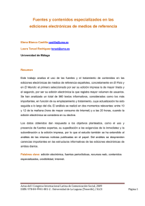 Fuentes y contenidos especializados en las ediciones electr nicas de medios de referencia, de Elena Blanco Castilla y Laura Teruel Rodr guez, Universidad de M laga, UMA.