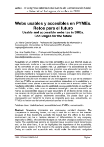 * Webs usables y accesibles en PYMEs. Retos para el futuro, de Mar a Garc a Garc a y Ana Castillo D az, Universidad de Extremadura