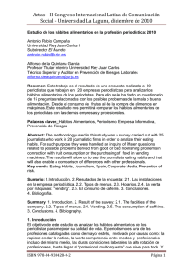 * Estudio de los h bitos alimentarios en la profesi n period stica, 2010, de Alfonso de la Quintana Garc a, URJC, y Antonio Rubio Campa a, URJC / El Mundo