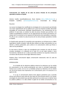 * Comunicaci n 2.0. An lisis de las salas de prensa virtuales de los principales operadores m viles en Espa a, de Antonio Castillo, Roc o S nchez y Elizabeth Castillero, Universidad de M laga