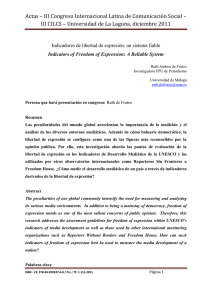 216 - Indicadores de libertad de expresión: un sistema fiable / Indicators of Freedom of Expression: A Reliable System , Ruth Ainhoa de Frutos, Universidad de Málaga