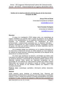 115 - Análisis de la cobertura televisiva del día después de las elecciones Europeas de 2009 , Amaya Ortiz de Zárate, Universidad Complutense de Madrid y Tecla González, Universidad de Valladolid