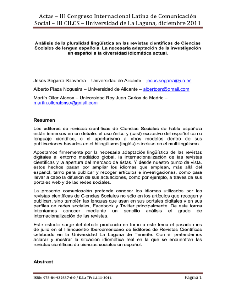 038 An Lisis De La Pluralidad Ling Stica En Las Revistas Cient Ficas 