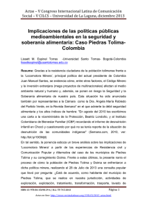 Implicaciones de las pol ticas p blicas medioambientales en la seguridad y soberan a alimentaria: Caso Piedras Tolima-Colombia , de Lissett M. Espinel Torres, Universidad Santo Tomas - Bogot (Colombia)