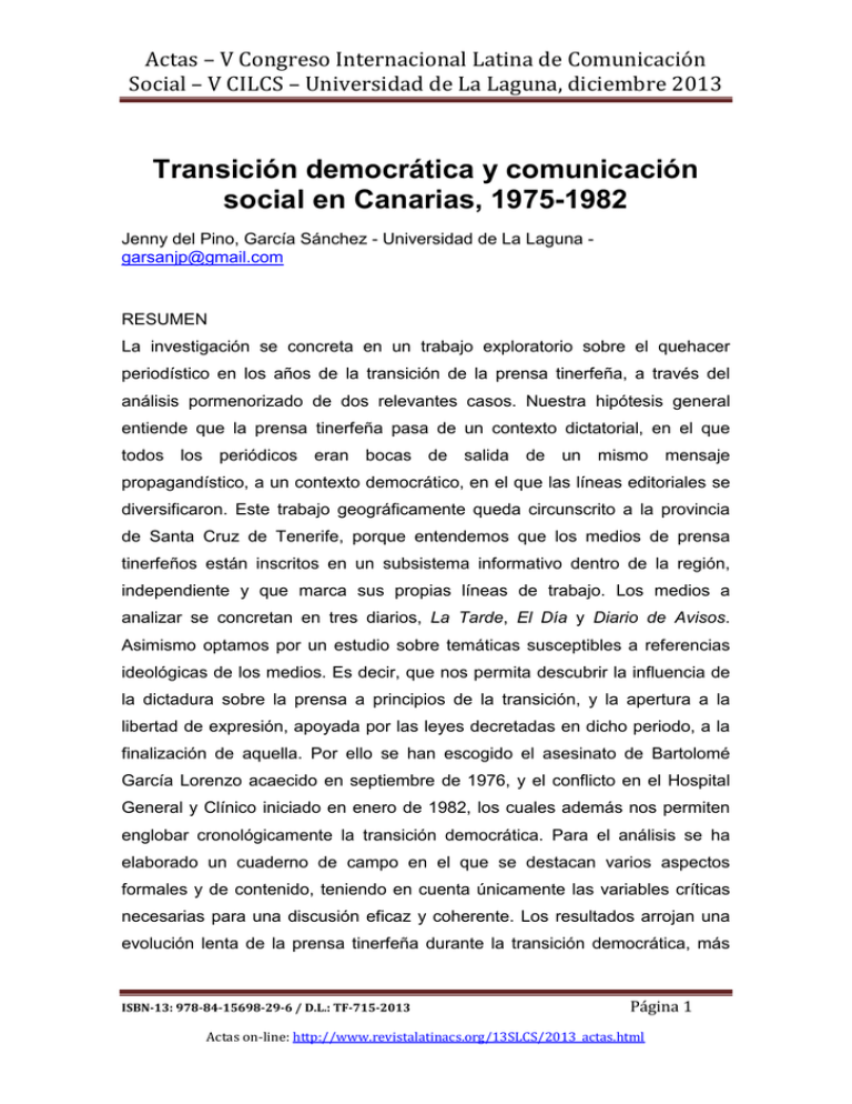 Transici N Democr Tica Y Comunicaci N Social En Canarias, 1975-1982 ...