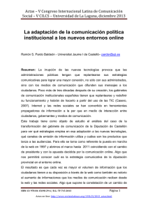 La adaptaci n de la comunicaci n pol tica institucional a los nuevos entornos online , de Ram n S. Pardo Balde n, Universitat Jaume I de Castell (Espa a)