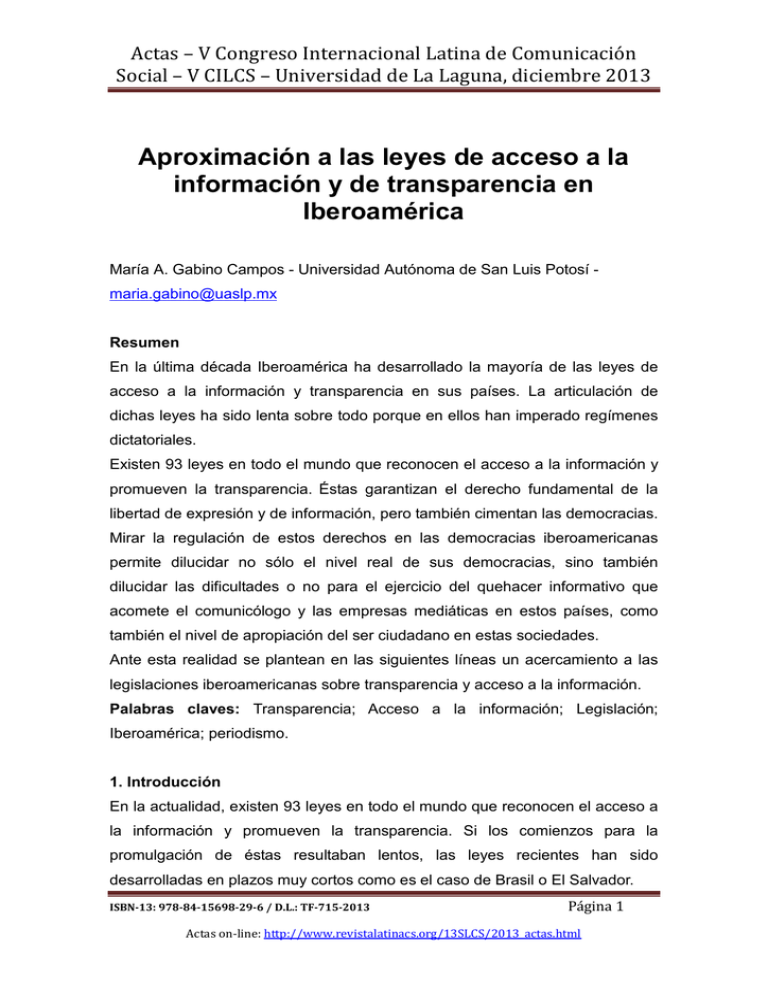 Aproximaci N A Las Leyes De Acceso A La Informaci N Y De Transparencia ...