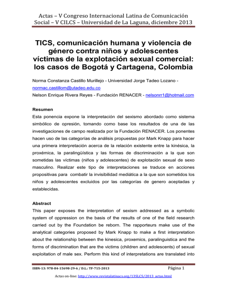 TICS, Comunicaci N Humana Y Violencia De G Nero Contra Ni Os Y ...