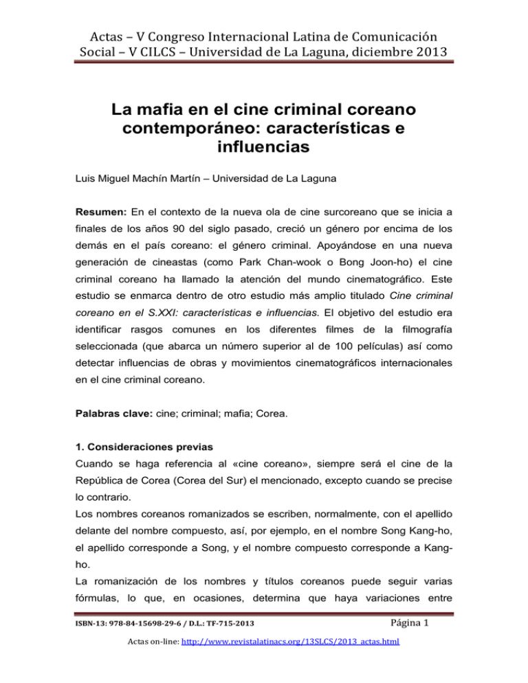 La Mafia En El Cine Criminal Coreano Contempor Neo Caracter Sticas E 