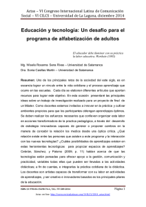 Educación y tecnología: Un desafío para el programa de alfabetización de adultos, de Mg. Wiselis Rosanna Sena Rivas y Dra. Sonia Casillas Mart n  Universidad de Salamanca (Espa a)