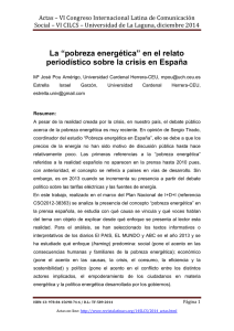 La pobreza energética en el relato periodístico sobre la crisis en España, de Mª José Pou Amérigo  Universidad Cardenal Herrera-CEU (España)