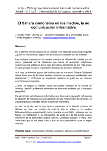 El Sahara como tema en los medios, la no comunicación informativa, de J. Ignacio Iñaki Chaves Gil  Universidad Santo Tomás (Bogotá, Colombia)